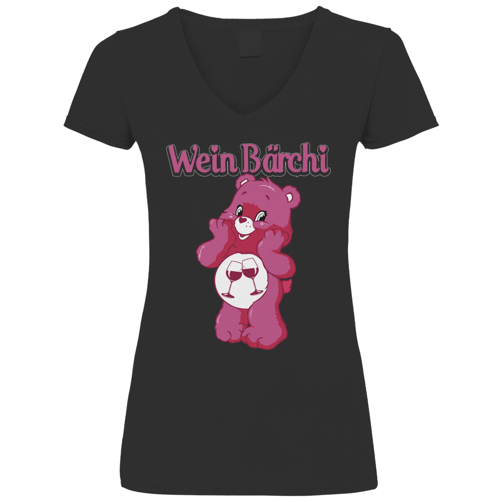 Wein Bärchi - Glücksbärchi - V-Neck Damenshirt Black