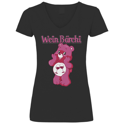 Wein Bärchi - Glücksbärchi - V-Neck Damenshirt Black