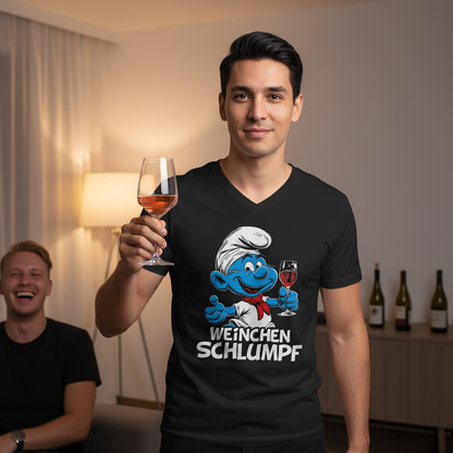 Weinchen Schlumpf Grafik - Herren V-Neck Shirt