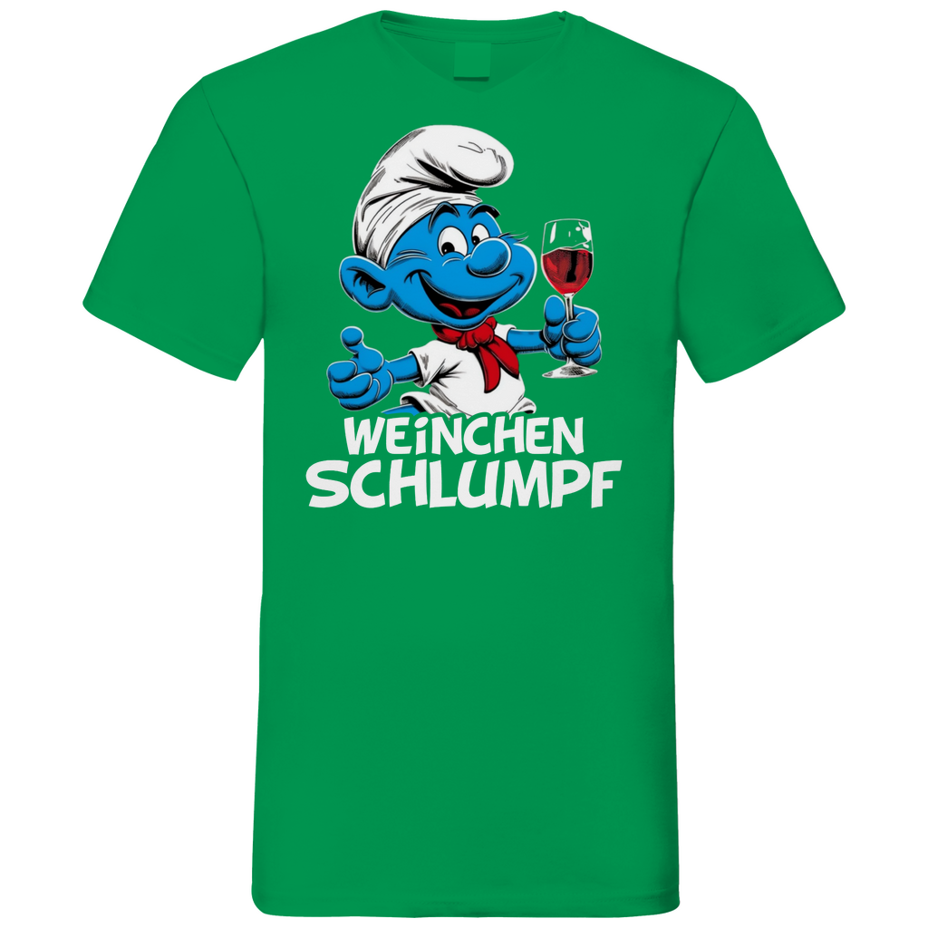 Weinchen Schlumpf Grafik - Herren V-Neck Shirt Kelly Green