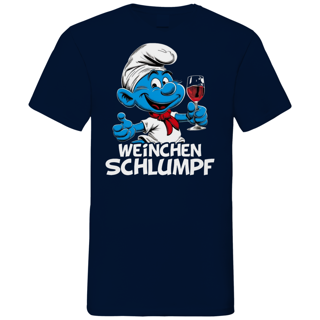 Weinchen Schlumpf Grafik - Herren V-Neck Shirt Navy
