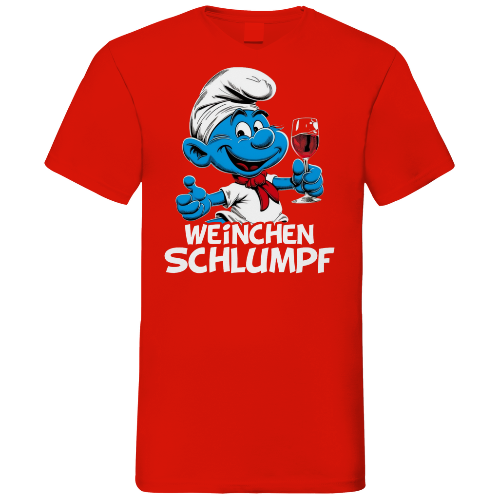 Weinchen Schlumpf Grafik - Herren V-Neck Shirt Red