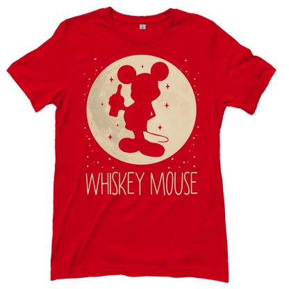 Rotes Damenshirt mit WHISKEY MOUSE Mickey Mouse Parodie Mond und Whiskeyglas Print, Frontansicht