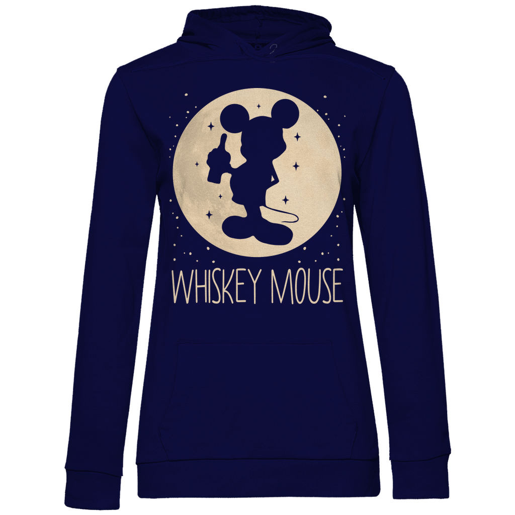Navy blauer Frauen Pullover mit Whiskey Mouse Motiv Disney Parodie Minnie und Whiskey, Frontansicht
