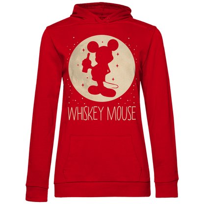 Roter Hoodie Damen mit WHISKEY MOUSE Design witzige Minnie Parodie mit Whiskeyglas, Frontansicht