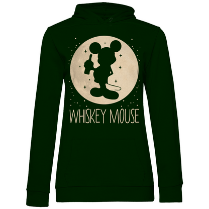 Waldgrüner Hoodie mit Whiskey Mouse Mond Prinzessin Design und Whiskeyglas Motiv, Frontansicht