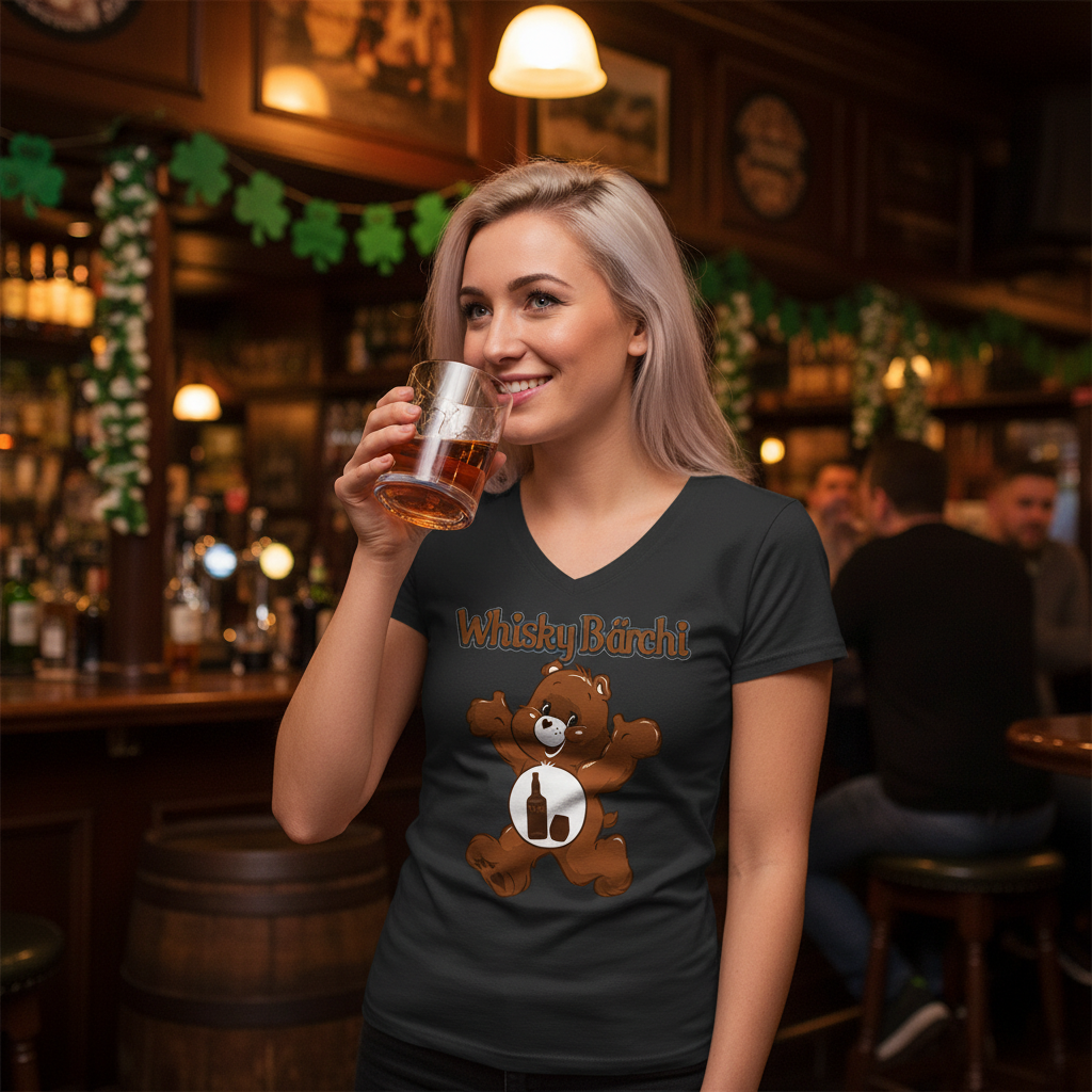 Whisky Bärchi - Glücksbärchi - V-Neck Damenshirt