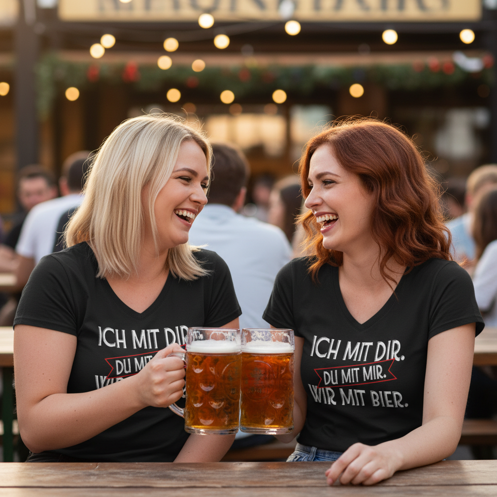 Ich mit dir. Du mit mir. Wir mit Bier. - V-Neck Damenshirt