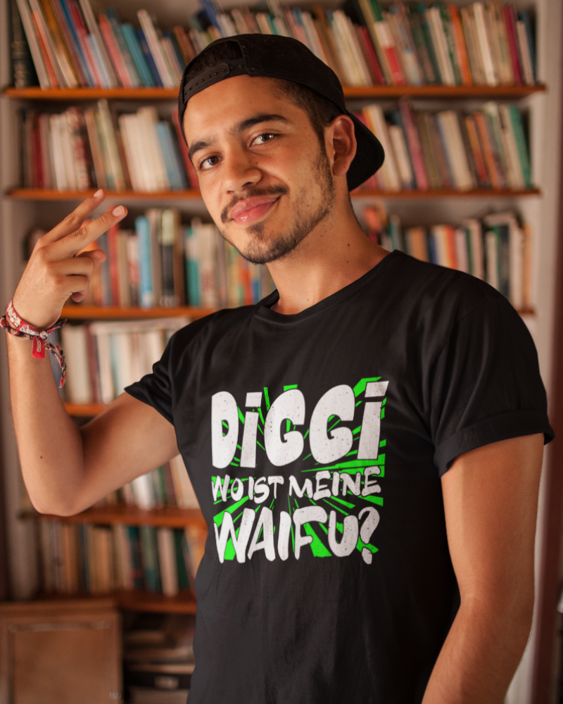 Waifu T-Shirt Herren – Anime Fanshirt mit Spruch Diggi wo ist meine Waifu