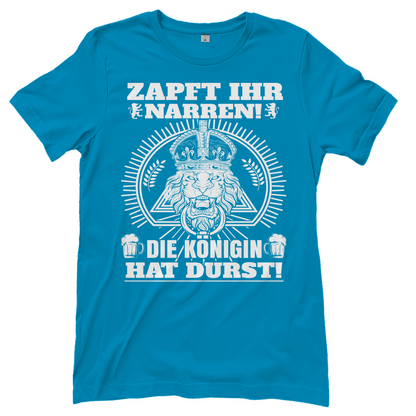 Türkises Frauen T-Shirt mit Zapft ihr Narren Königin Design für Bierfest witzig, Frontansicht