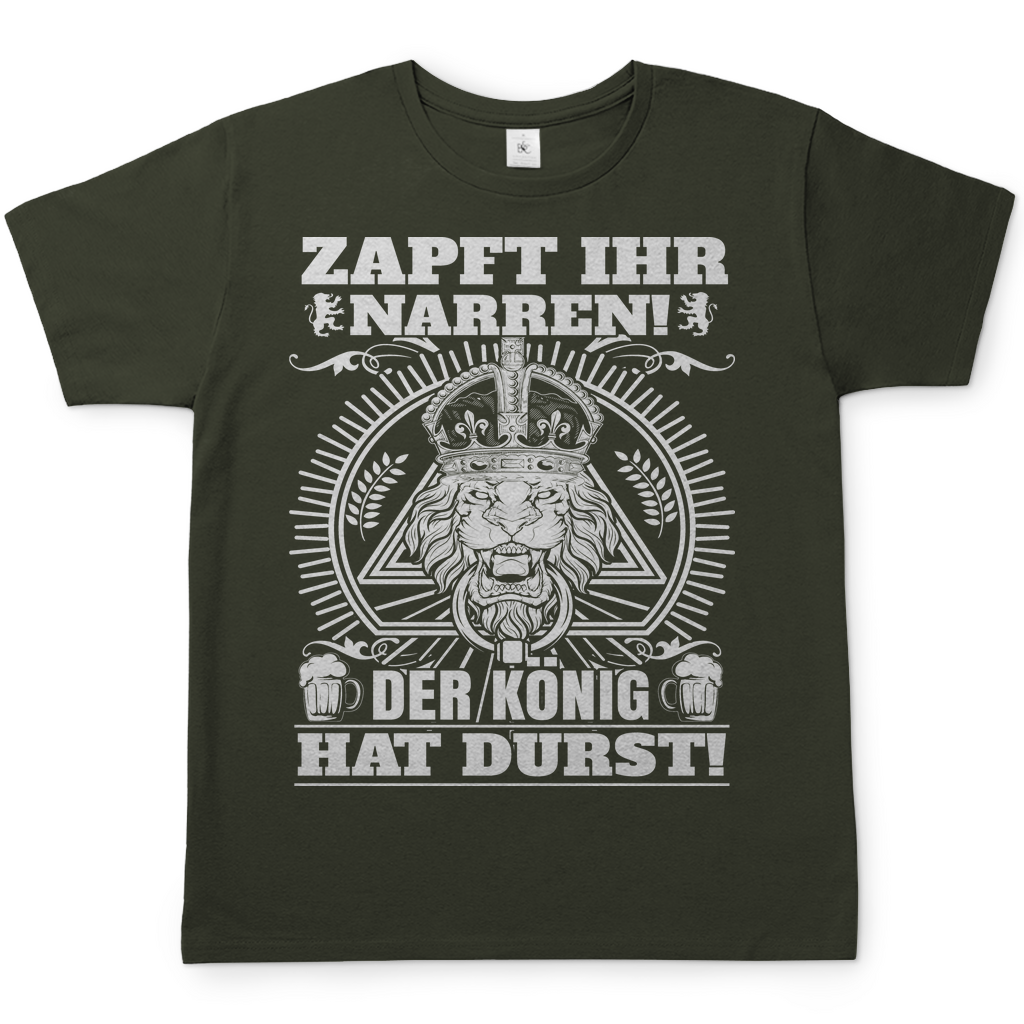 Urban Khaki Männer Shirt mit Zapft ihr Narren König Design und Bierkrug Symbolen, Frontansicht