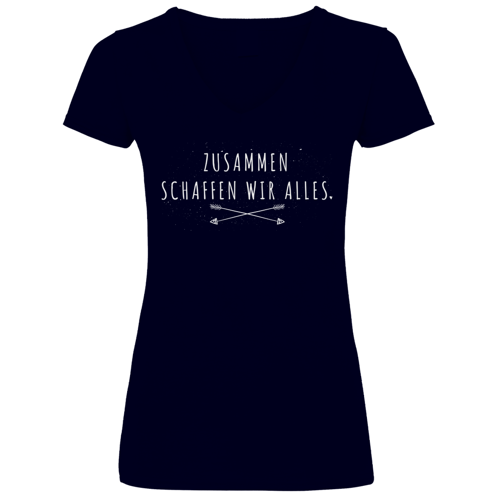 Zusammen schaffen wir alles - V-Neck Damenshirt Deep Navy