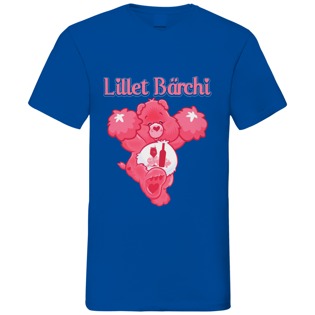 Royal blue Herren V-Neck Lillet Bärchi französischer Aperitif rosa Bär Weinflasche Baumwolle